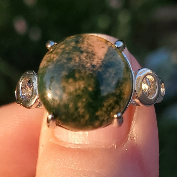 New Moss Agate Adjustable Silver Ring. - Picture 6 of 9